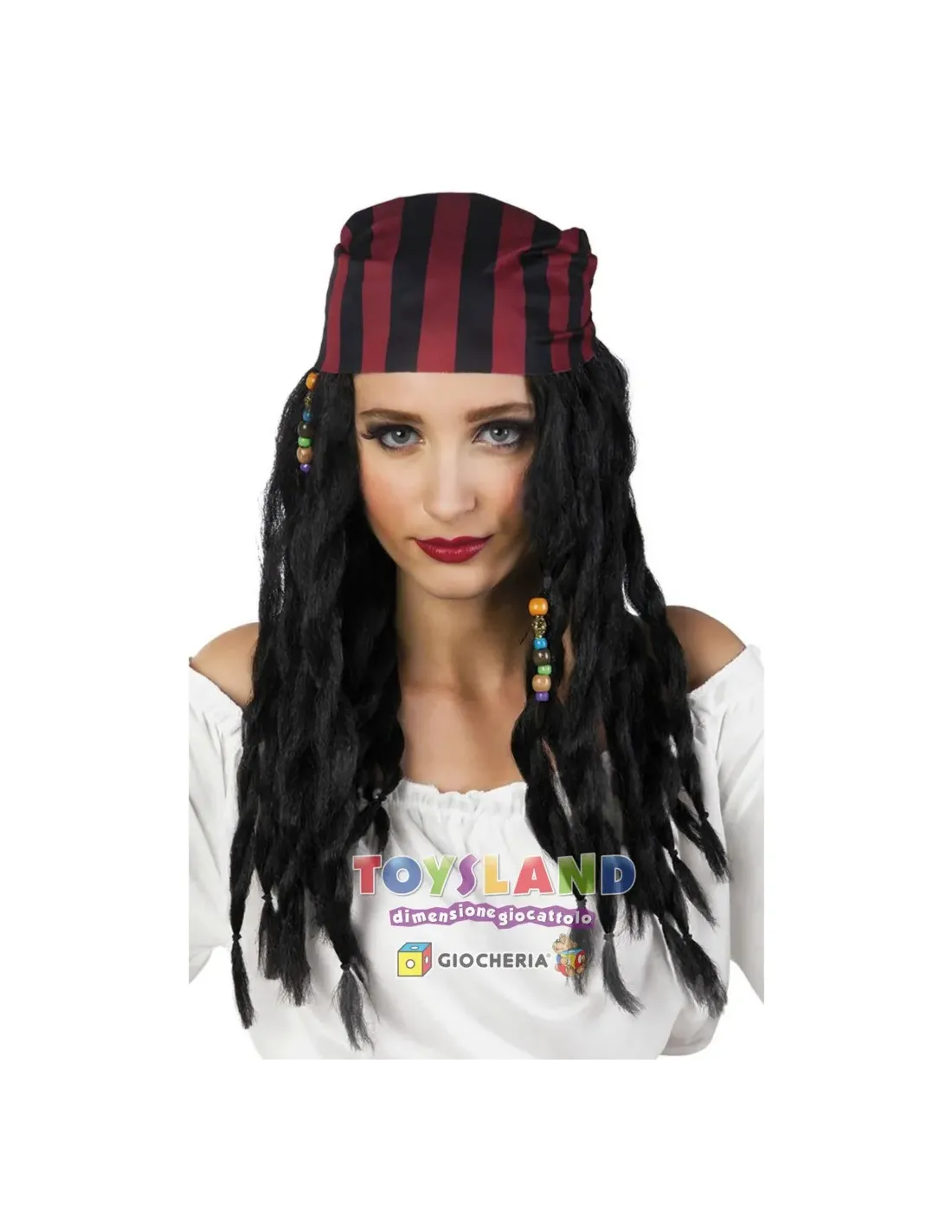 generique Parrucca e bandana rossa da pirata per donna : : Moda